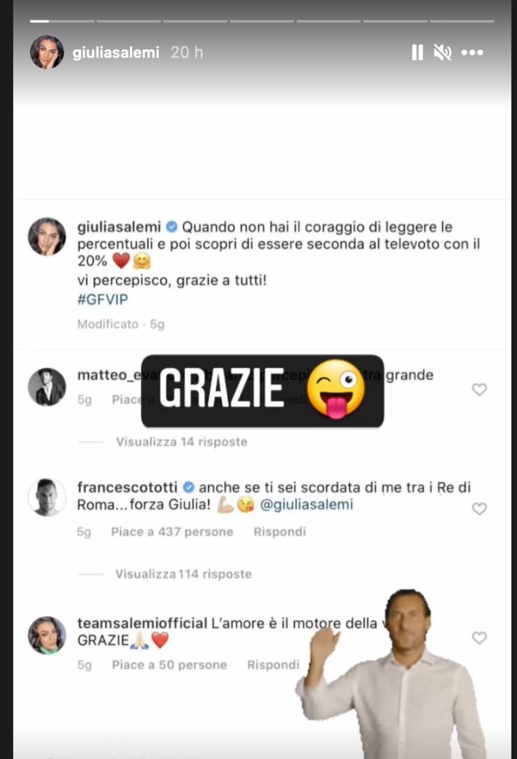 Giulia Salemi commento di Totti