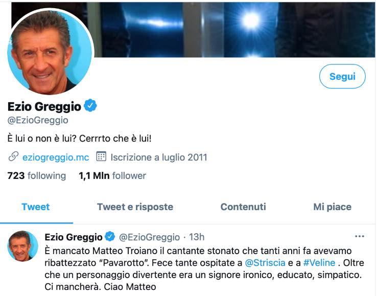 Il tweet di Ezio Greggio