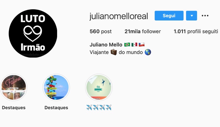 Juliano Mello cambia l'immagine del profilo Instagram