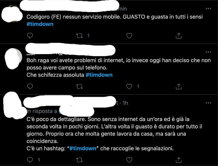 Reclami su Twitter, Tim down