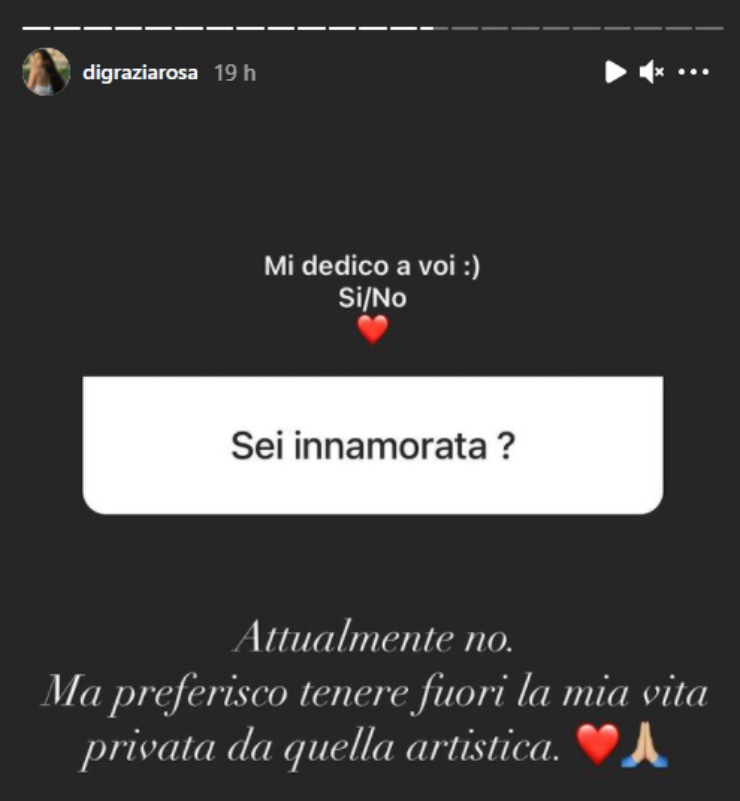 Screenshot storie Instagram di Rosa Di Grazia