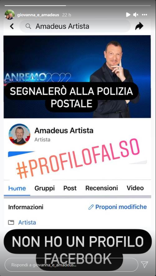 Screenshot Storia Instagram di Amadeus